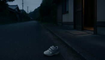 「子どもの姿が消えた後の静かな住宅前、異様な空気感が漂うイメージ画像